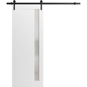 Sliding Barn Door with Hardware | Planum 0660 Painted White with Frosted Glass | 6.6FT Rail Hangers Sturdy Set | Modern Solid Panel Interior Doors
