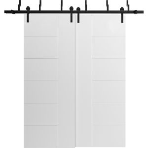 Sliding Closet Barn Bypass Doors 36 x 80 inches / Mela 0716 Painted White / Modern 6.6FT Rails Hardware Set / Wood Solid Bedroom Wardrobe Doors
