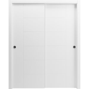 Sliding Closet Bypass Doors 36 x 80 inches / Mela 0716 Painted White / Rails Hardware Set / Wood Solid Bedroom Wardrobe Doors