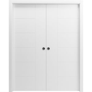 Sliding French Double Pocket Doors 36 x 80 inches / Mela 0716 Painted White / Kit Rail Hardware / MDF Interior Bedroom Modern Doors