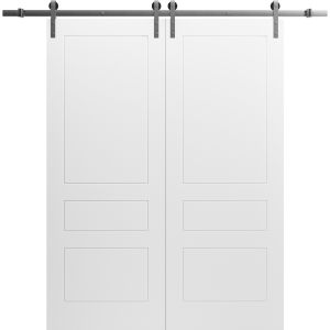 Modern Double Barn Door 36" x 80" inches / Mela 0733 Painted White / 13FT Silver Rail Track Set / Solid Panel Interior Doors