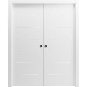 Sliding French Double Pocket Doors 36 x 80 inches / Mela 0755 Painted White / Kit Rail Hardware / MDF Interior Bedroom Modern Doors