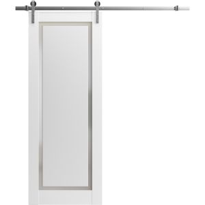 Sliding Barn Door with 6.6ft Hardware | Planum 0888 Painted White with Frosted Glass | Rail Hangers Sturdy Silver Set | Modern Solid Panel Interior Doors-18" x 80"