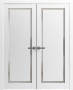 Solid French Double Doors | Planum 0888 Painted White with Frosted Glass | Wood Solid Panel Frame Trims | Closet Bedroom Sturdy Doors -36" x 80" (2* 18x80)