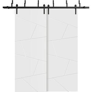 Barn Bypass Doors with 6.6ft Hardware | Planum 0990 Painted White Matte | Sturdy Heavy Duty Rails Kit Steel Set | Double Sliding Door-36" x 80" (2* 18x80)