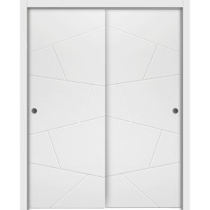 Sliding Closet Bypass Doors | Planum 0990 Painted White Matte | Sturdy Rails Moldings Trims Hardware Set | Wood Solid Bedroom Wardrobe Doors-36" x 80" (2* 18x80)