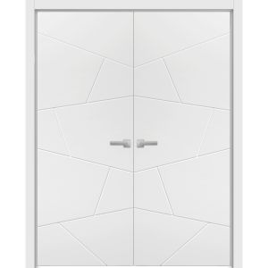 Solid French Double Doors | Planum 0990 Painted White Matte | Wood Solid Panel Frame Trims | Closet Bedroom Sturdy Doors -36" x 80" (2* 18x80)