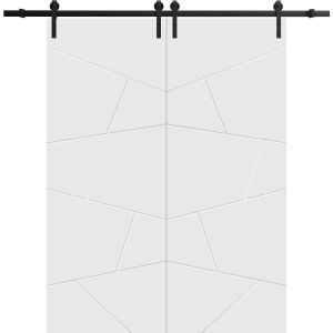 Sliding Double Barn Doors with Hardware | Planum 0990 Painted White Matte | 13FT Rail Hangers Sturdy Set | Modern Solid Panel Interior Hall Bedroom Bathroom Door-36" x 80" (2* 18x80)