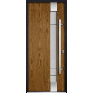 TEST Front Exterior Prehung Steel Door / Deux 1713 Natural Oak / Stainless Inserts Single Modern Painted