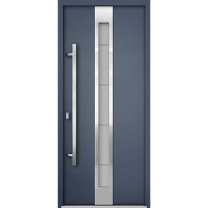 Front Exterior Prehung Steel Door / Deux 1717 Gray Graphite / Stainless Inserts Single Modern Painted