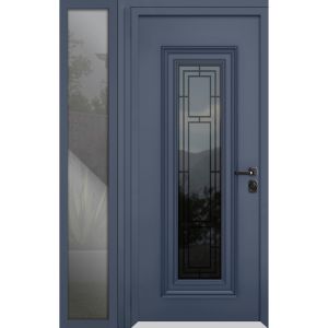 Front Exterior Prehung Steel Door / Ballucio 6044 Gray Graphite / Side Exterior Window / Stainless Inserts Single Modern Painted-W36+12" x H80"-Left-hand Inswing