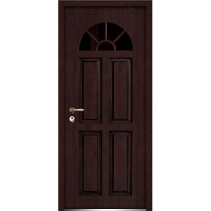 Front Exterior Prehung Glass Steel Door / Ballucio 1788 Dark Brown Oak / Panel Single Classic Painted White