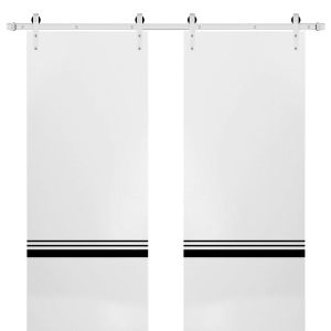Sturdy Double Barn Door with Hardware | Planum 0012 White Silk | Silver 13FT Rail Hangers Heavy Set | Modern Solid Panel Interior Doors