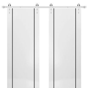 Sturdy Double Barn Door with Hardware | Planum 0017 White Silk | 13FT Rail Hangers Heavy Set | Modern Solid Panel Interior Doors-36" x 80" (2* 18x80)