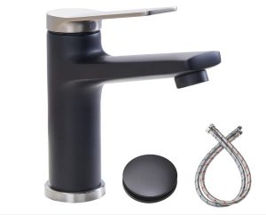 Brushed Nickel and Matte Black Single Hole Bathroom Faucet, Single Handle Bathroom Faucet for Sink 1 Hole, Lavatory Vanity Tap