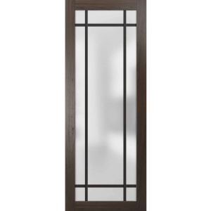 Slab Barn Door Panel | Planum 2112 Chocolate Ash with Frosted Glass | Sturdy Finished Doors | Pocket Closet Sliding