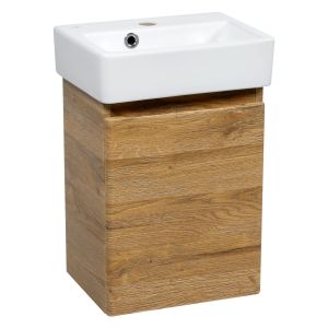 Modern Wall-Mounted Bathroom MINI-Vanity with Washbasin | Comfort Teak Natural Collection | Non-Toxic Fire-Resistant MDF