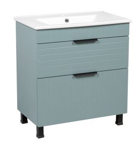 Modern Free Standing Bathroom Vanity with White Washbasin | Trevi Light Green Collection | Non-Toxic Fire-Resistant MDF