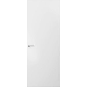 Modern Solid Hidden Door with Handle | Planum 0010 Primed with Silver Hidden Frame 28" x 84" Right-hand Outswing Silver Frame | Hinges Lock Handle | Modern Wardrobe Wood Solid Doors