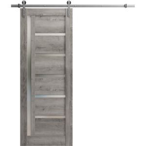 Sturdy Barn Door | Quadro 4088 Nebraska Grey with Frosted Glass | 6.6FT Rail Hangers Heavy Hardware Set | Solid Panel Interior Doors