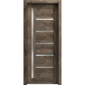 Sliding French Pocket Door | Quadro 4088 Cognac Oak with Frosted Glass | Kit Trims Rail Hardware | Solid Wood Interior Bedroom Sturdy Doors