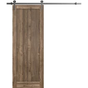 Sliding Barn Door Hardware | Quadro 4111 Walnut | Silver 6.6FT Rail Hangers Sturdy Set | Lite Wooden Solid Panel Interior Doors