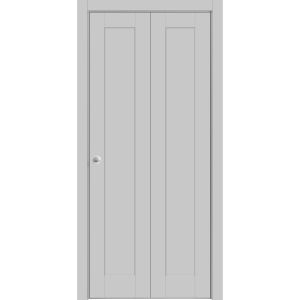 Sliding Closet Bi-fold Doors | Quadro 4111 Matte Grey with Glass | Sturdy Tracks Moldings Trims Hardware Set | Wood Solid Bedroom Wardrobe Doors 