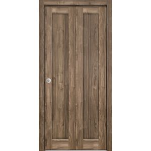 Sliding Closet Bi-fold Doors | Quadro 4111 Walnut | Sturdy Tracks Moldings Trims Hardware Set | Wood Solid Bedroom Wardrobe Doors 