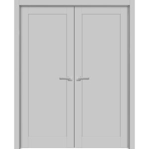 French Double Panel Lite Doors Hardware | Quadro 4111 Matte Grey | Panel Frame Trims | Bathroom Bedroom Interior Sturdy Door