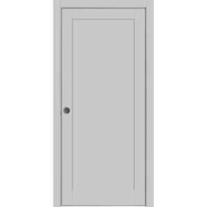 Panel Lite Pocket Door | Quadro 4111 Matte Grey | Kit Trims Rail Hardware | Solid Wood Interior Pantry Kitchen Bedroom Sliding Closet Sturdy Doors