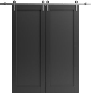 Sliding Double Barn Doors Hardware | Quadro 4111 Matte Black | Silver 13FT Rail Sturdy Set | Kitchen Lite Wooden Solid Panel Interior Bedroom Bathroom Door