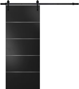 Sturdy Barn Door with Hardware | Planum 0020 Matte Black | 6.6FT Rail Hangers Heavy Set | Solid Panel Interior Doors