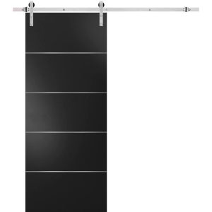 Sturdy Barn Door with Hardware | Planum 0020 Matte Black | Black 6.6FT Rail Hangers Heavy Set | Solid Panel Interior Doors