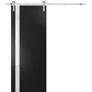 Sturdy Barn Door | Planum 0040 Matte Black with White Glass | Silver 6.6FT Rail Hangers Heavy Hardware Set | Solid Panel Interior Doors