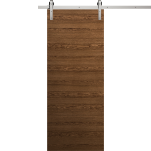Modern Barn Door 18 x 80 inches | Ego 5000 Cognac Oak | 6.6FT Silver Rail Track Heavy Hardware Set | Solid Panel Interior Doors