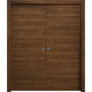 Sliding French Double Pocket Doors 36 x 80 inches | Ego 5000 Cognac Oak | Kit Rail Hardware | Solid Wood Interior Bedroom Modern Doors