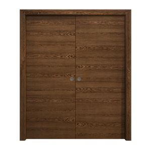 Sliding French Double Pocket Doors 36 x 80 inches | Ego 5000 Cognac Oak | Kit Rail Hardware | Solid Wood Interior Bedroom Modern Doors