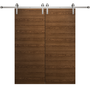 Modern Double Barn Door 36 x 80 inches | Ego 5000 Cognac Oak | 13FT Silver Rail Track Set | Solid Panel Interior Doors
