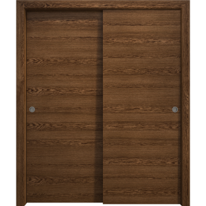 Sliding Closet Bypass Doors 36 x 80 inches | Ego 5000 Cognac Oak | Rails Hardware Set | Wood Solid Bedroom Wardrobe Doors