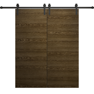 Modern Double Barn Door 36 x 80 inches | Ego 5000 Marble Oak | 13FT Rail Track Set | Solid Panel Interior Doors