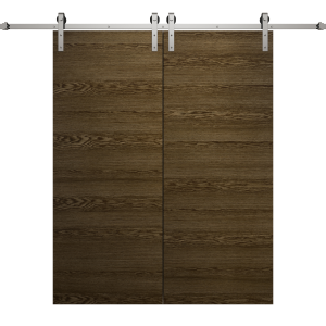 Modern Double Barn Door 36 x 80 inches | Ego 5000 Marble Oak | 13FT Silver Rail Track Set | Solid Panel Interior Doors