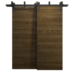 Modern Double Barn Door 36 x 80 inches | Ego 5000 Marble Oak | 13FT Rail Track Set | Solid Panel Interior Doors