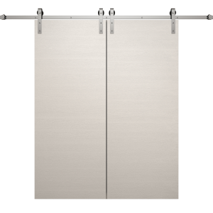 Modern Double Barn Door 36 x 80 inches | Ego 5000 Painted White Oak | 13FT Silver Rail Track Set | Solid Panel Interior Doors
