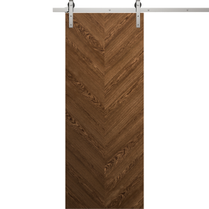 Modern Barn Door 18 x 80 inches | Ego 5005 Cognac Oak | 6.6FT Silver Rail Track Heavy Hardware Set | Solid Panel Interior Doors