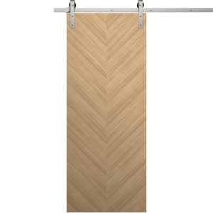 Modern Barn Door 18 x 80 inches | Ego 5005 Natural Oak | 6.6FT Silver Rail Track Heavy Hardware Set | Solid Panel Interior Doors