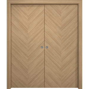 Sliding French Double Pocket Doors 36 x 80 inches | Ego 5005 Natural Oak | Kit Rail Hardware | Solid Wood Interior Bedroom Modern Doors