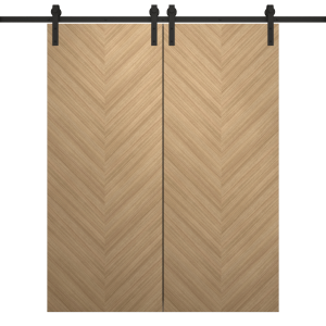 Modern Double Barn Door 36 x 80 inches | Ego 5005 Natural Oak | 13FT Rail Track Set | Solid Panel Interior Doors