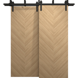 Sliding Closet Barn Bypass Doors 36 x 80 inches | Ego 5005 Natural Oak | Modern 6.6ft Rails Hardware Set | Wood Solid Bedroom Wardrobe Doors