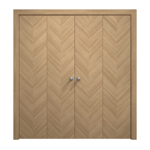 Sliding Closet Double Bi-fold Doors 72 x 80 inches | Ego 5005 Natural Oak | Sturdy Tracks Moldings Trims Hardware Set | Wood Solid Bedroom Wardrobe Doors