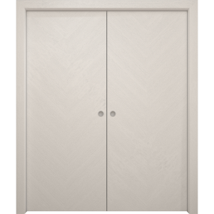 Sliding French Double Pocket Doors 36 x 80 inches | Ego 5005 Painted White Oak | Kit Rail Hardware | Solid Wood Interior Bedroom Modern Doors